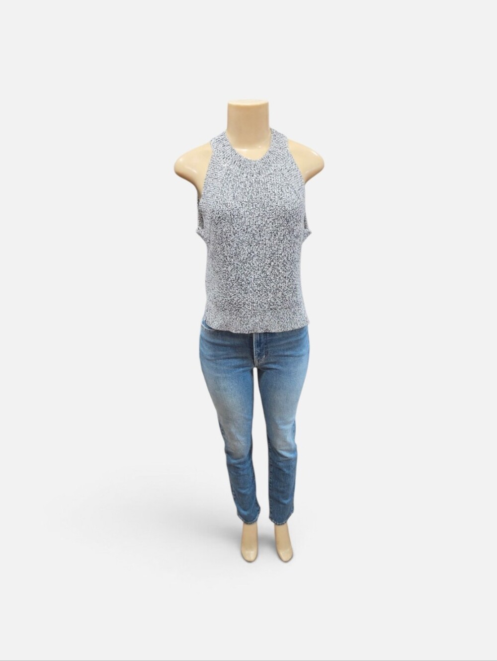 Wilfred Aritzia High-Neck Knit Tank Top Gray Black Marled Size Small
